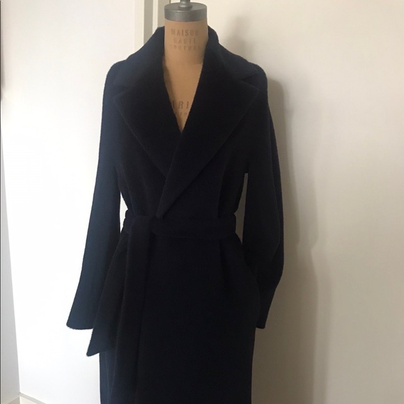 Max Mara Studio Alpaca Blue Navy Wrap Belted Coat, size 42 - Picture 5 of 15